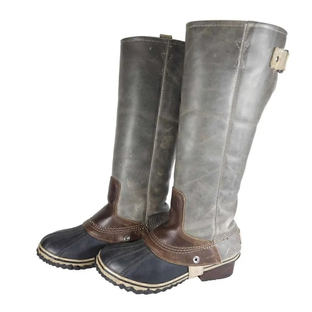 Sorel Women's Slimpack US6,5 Gray Leather Tall Waterproof Equestrian Snow Boots
